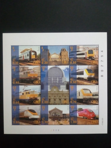 BELGIEN EISENBAHNPAKETMARKEN POSTFRISCH(MINT) KLEINBOGEN VON 2001 "DIE MODERNE EISENBAHN"