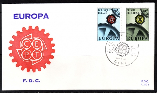 BELGIEN MI-NR. 1472-1473 FDC CEPT 1967 ZAHNRÄDER STEMPEL GENT