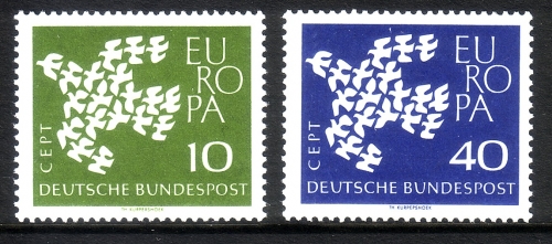 DEUTSCHLAND MI-NR. 367-368 x v POSTFRISCH(MINT) EUROPA 1961 TAUBE GERIFFELTER GUMMI