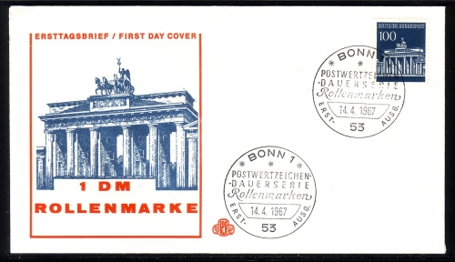 DEUTSCHLAND MI-NR. 510 FDC BRANDENBURGER TOR ROLLENMARKE 1967