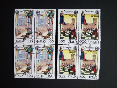 ITALIEN MI-NR. 1748-1749 GESTEMPELT(USED) 4er BLOCK EUROPA 1981 FOLKLORE SCHACHPARTIE