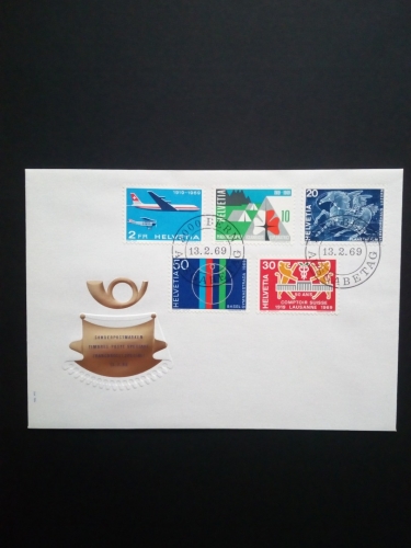 SCHWEIZ MI-NR. 895-899 FDC JAHRESEREIGNISSE 1969 FLUGZEUG