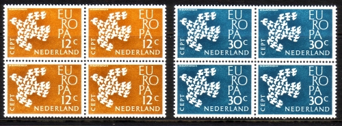 NIEDERLANDE MI-NR. 765-766 POSTFRISCH(MINT) VIERERBLOCK EUROPA 1961 - TAUBE