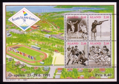 ALAND BLOCK 1 POSTFRISCH(MINT) ISLAND GAMES SPORTSPIELE 1991 VOLLEYBALL LAUFEN FUSSBALL SCHIESSEN