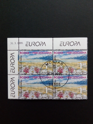 BOSNIEN-HERZEGOWINA (MOSTAR) MI-NR. 51 ECKRANDVIERERBLOCK GESTEMPELT(USED) EUROPA 1999 NATURPARK BLIDINJE
