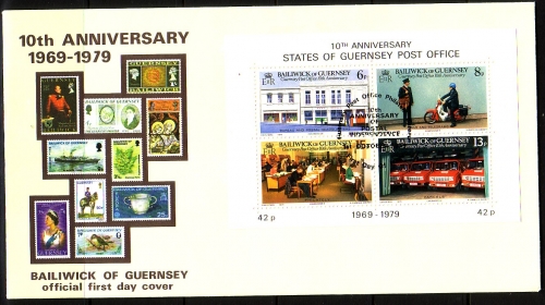 GUERNSEY BLOCK 2 FDC PAKETPOSTAUTOS - TELEGRAMMBOTE AUF MOTORRAD