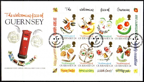 GUERNSEY MI-NR. 662-669 FDC KLEINBOGEN LÄCHELNDE GESICHTER SCHMETTERLING FISCH