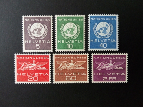SCHWEIZ ONU MI-NR. 22-27 POSTFRISCH(MINT) PLASTIK UND UNO-EMBLEM 1955
