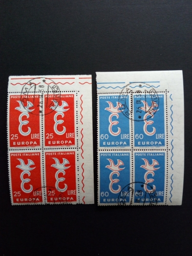 ITALIEN MI-NR. 1016-1017 GESTEMPELT(USED) 4er BLOCK EUROPA 1958