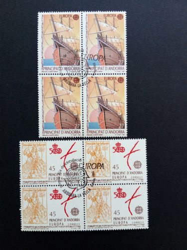ANDORRA SPANISCH MI-NR. 226-227 GESTEMPELT(USED) 4er BLOCK EUROPA 1992 ENTDECKUNG AMERIKAS COLUMBUS