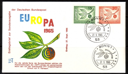 DEUTSCHLAND MI-NR. 483-484 FDC EUROPA CEPT 1965 ZWEIG