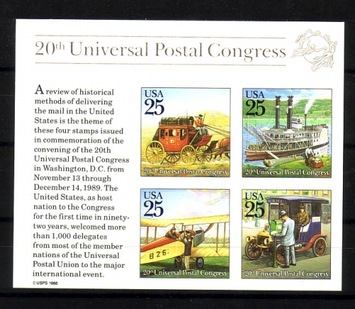 USA BLOCK 22 POSTFRISCH(MINT) 20. UPU KONGRESS (I) WASHINGTONKUTSCHE SCHIFF AUTO FLUGZEUG