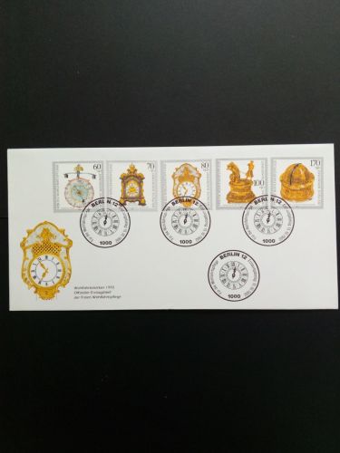 DEUTSCHLAND MI-NR. 1631-1635 FDC WOHLFAHRT 1992 ALTE UHREN STEMPEL BERLIN