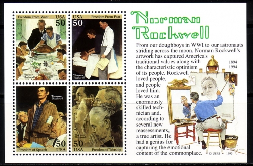 USA BLOCK 35 POSTFRISCH(MINT) DIE VIER FREIHEITEN GEMÄLDE ROCKWELL