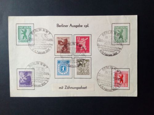 DEUTSCHLAND ALLIIERTE BESETZUNG BERLIN UND BRANDENBURG MI-NR. 1-7 A + 1 B GESTEMPELT(USED) AUF SONDERBELEG 9.02.1946