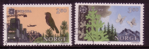 NORWEGEN MI-NR. 946-947 GESTEMPELT EUROPA 1986 UMWELTSCHUTZ VOGEL SCHMETTERLING