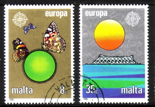 MALTA MI-NR. 746-747 GESTEMPELT(USED) EUROPA 1986 NATUR- und UMWELTSCHUTZ SCHMETTERLINGE