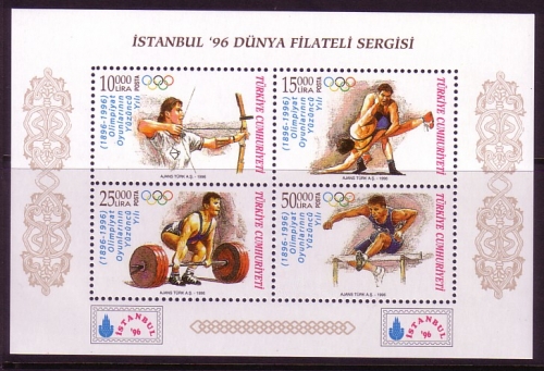 TÜRKEI BLOCK 31 POSTFRISCH(MINT) 100 JAHRE OLYMPISCHE SPIELE DER NEUZEIT RINGEN HÜRDENLAUF BOGENSCHIESSEN GEWICHTHEBEN