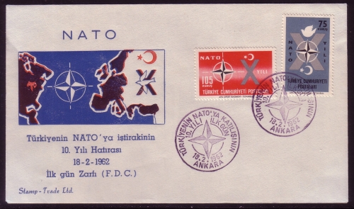 TÜRKEI MI-NR. 1830-1831 FDC 10 JAHRE TÜRKEI IN DER NATO 1962