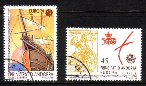 ANDORRA SPANISCH MI-NR. 226-227 GESTEMPELT(USED) EUROPA 1992 ENTDECKUNG AMERIKAS COLUMBUS