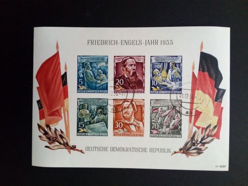 DDR BLOCK 13 GESTEMPELT(USED) 60. TODESTAG FRIEDRICH ENGELS 1955