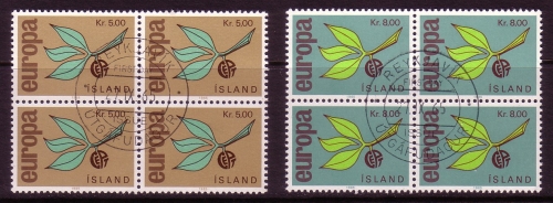 ISLAND MI-NR. 395-396 GESTEMPELT(USED) 4er BLOCK EUROPA 1965 ZWEIG