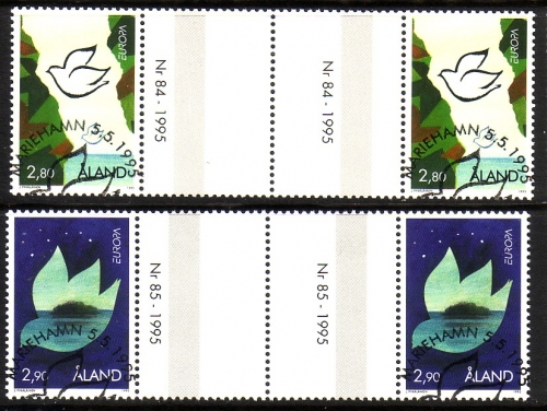 ALAND MI-NR. 100-101 GESTEMPELT(USED) ZWISCHENSTEGPAARSATZ EUROPA 1995 FRIEDEN und FREIHEIT