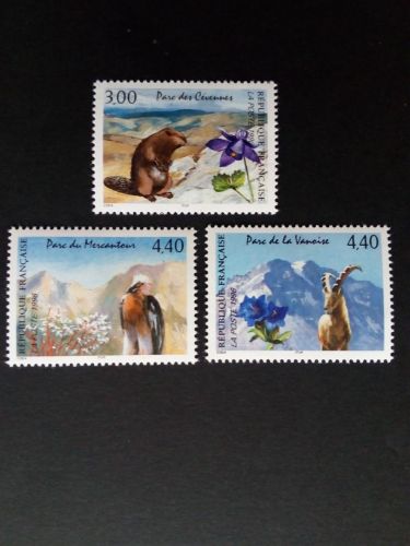 FRANKREICH MI-NR. 3145-3147 POSTFRISCH(MINT) NATIONALPARKS 1996 MURMELTIER GEIER STEINBOCK