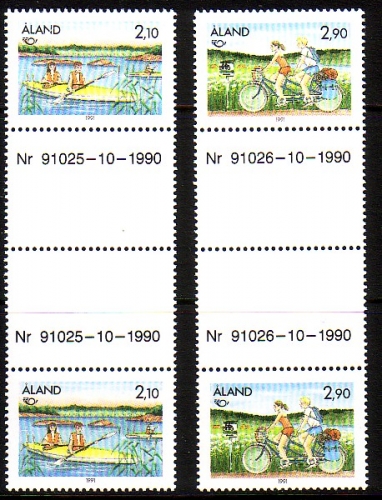 ALAND MI-NR. 51-52 POSTFRISCH(MINT) ZWISCHENSTEGPAARSATZ MIT NUMMER NORDEN 1991 TOURISMUS KANU FAHRRAD
