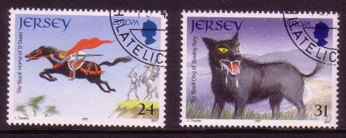JERSEY MI-NR. 784-785 GESTEMPELT(USED) EUROPA 1997 SAGEN UND LEGENDEN PFERD HUND