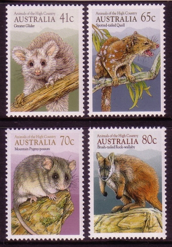 AUSTRALIEN MI-NR. 1189-1192 POSTFRISCH(MINT) TIERE DES HOCHLANDES MARDER KÄNGURUH 1990