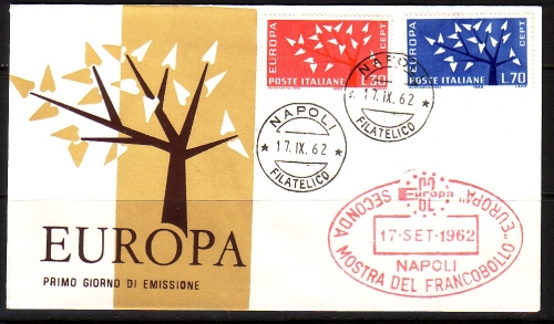 ITALIEN MI-NR. 1129-1130 FDC EUROPA CEPT 1962 BAUM STEMPEL NAPOLI