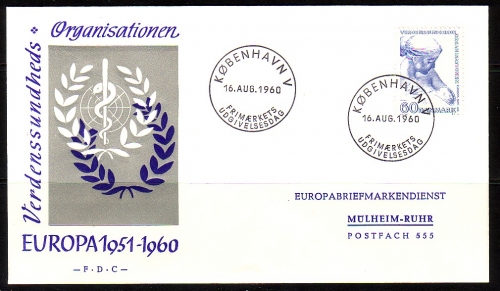 DÄNEMARK MI-NR. 385 FDC MITLÄUFER 1960 WHO KONGRESS
