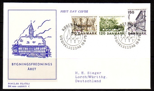 DÄNEMARK MI-NR. 592-594 FDC MITLÄUFER 1975 - DENKMALSCHUTZJAHR