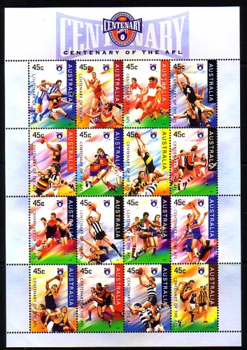 AUSTRALIEN MI-NR. 1543-1558 POSTFRISCH(MINT) KLEINBOGEN 100 JAHRE AUSTRALISCHE FOOTBALL-LIGA (AFL)