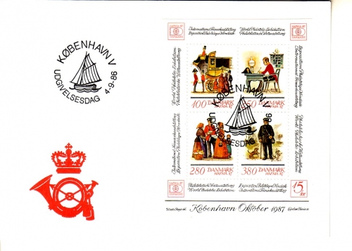DÄNEMARK BLOCK 6 FDC HAFNIA`87 POSTKUTSCHE BRIEFTRAEGER