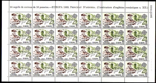 ANDORRA SPANISCH MI-NR. 165-166 POSTFRISCH(MINT) KLEINBOGENSATZ EUROPA 1983 GROSSE WERKE WASSERMÜHLE KIRCHE