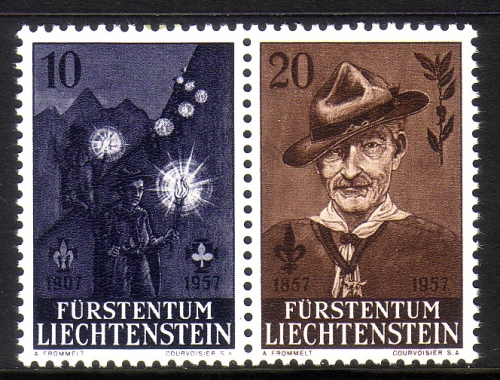 LIECHTENSTEIN MI-NR. 360-361 POSTFRISCH(MINT) PÄRCHEN(1) 50 JAHRE PFADFINDERBEWEGUNG ROBERT BADEN-POWELL