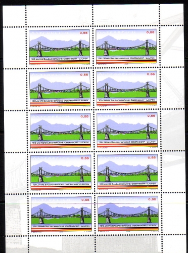 ÖSTERREICH MI-NR. 2426 POSTFRISCH(MINT) KLEINBOGEN SALZACHBRÜCKE GEMEINSCHAFTSAUSGABE