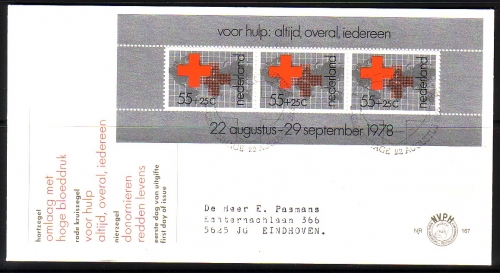 NIEDERLANDE BLOCK 18 FDC ROTES KREUZ 1978 RED CROSS
