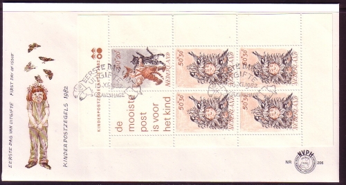 NIEDERLANDE BLOCK 24 FDC KIND UND TIER - KATZE 1982