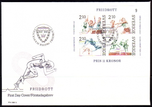 SCHWEDEN BLOCK 14 FDC LEICHTATHLETIK - LAUFEN, HOCHSPRUNG, SPEERWERFEN, HINDERNISLAUF