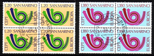 SAN MARINO MI-NR. 1029-1030 GESTEMPELT(USED) 4er BLOCK EUROPA 1973 - POSTHORN