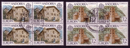 ANDORRA SPANISCH MI-NR. 115-116 GESTEMPELT(USED) 4er BLOCK EUROPA 1978 BAUDENKMÄLER