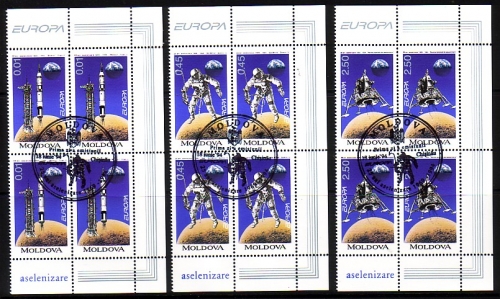 MOLDAWIEN MI-NR. 106-108 GESTEMPELT(USED) 4er BLOCK EUROPA 1994 ENTDECKUNGEN und ERFINDUNGEN WELTRAUMFAHRT