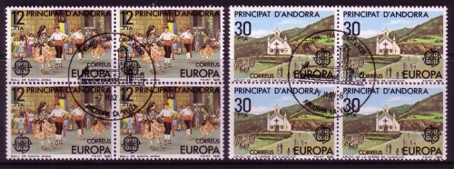 ANDORRA SPANISCH MI-NR. 138-139 o 4er BLOCK EUROPA 1981 FOLKLORE VOLKSTANZ