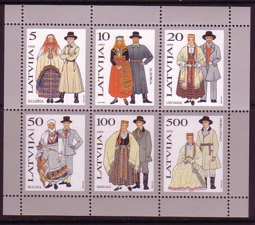 LETTLAND BLOCK 3 POSTFRISCH(MINT) TRACHTEN DER REGIONEN (I)