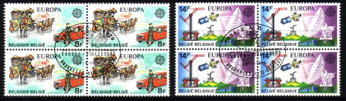 BELGIEN MI-NR. 1982-1983 GESTEMPELT(USED) 4er BLOCK EUROPA 1979 POSTWESEN PFERDEKUTSCHE AUTO