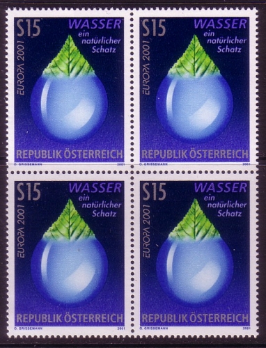 ÖSTERREICH MI-NR. 2344 POSTFRISCH(MINT) 4er BLOCK EUROPA 2001 - WASSER