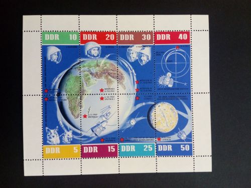 DDR MI-NR. 926-933 POSTFRISCH(MINT) KLEINBOGEN 5 JAHRE SOWJETISCHE WELTRAUMFLÜGE 1962 RECHTER RAND DURCHGEZÄHNT